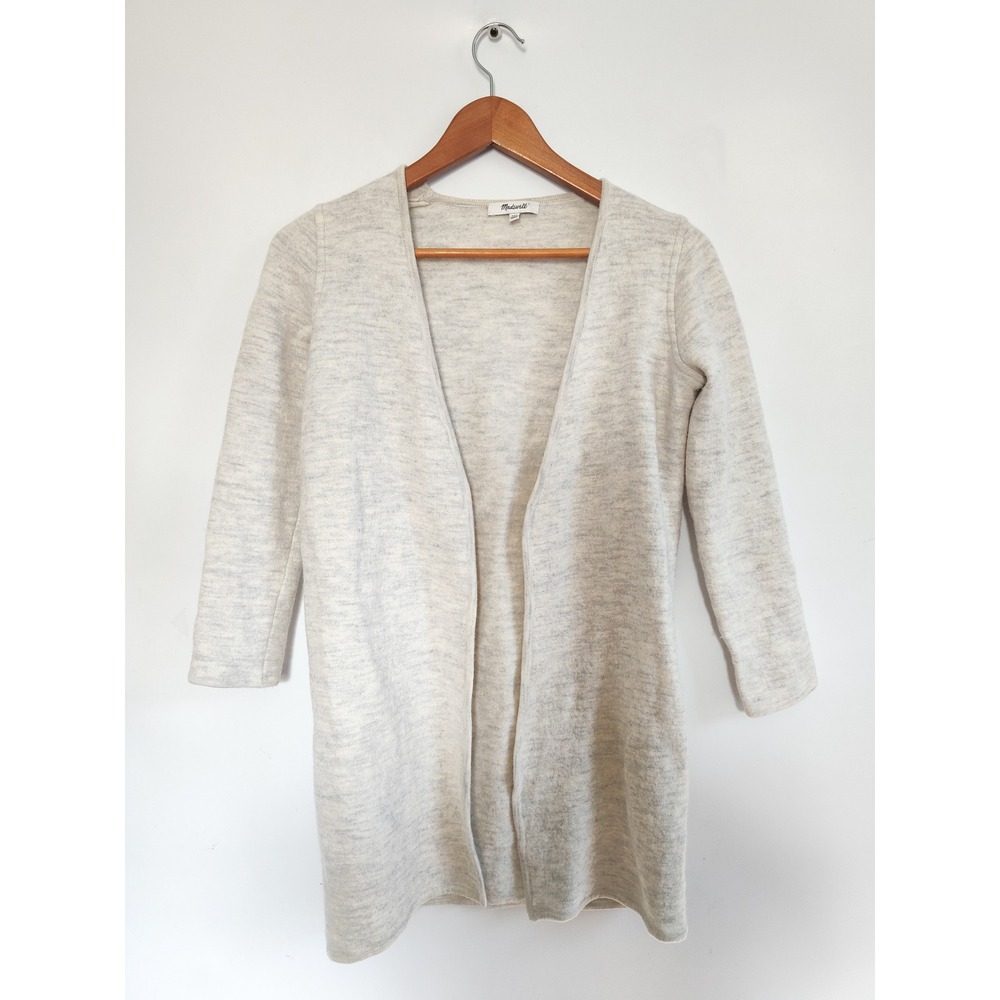 Madewell Cardigan XXS Sweater 100% Merino Wool Open Front Longline Oatmeal Cozy